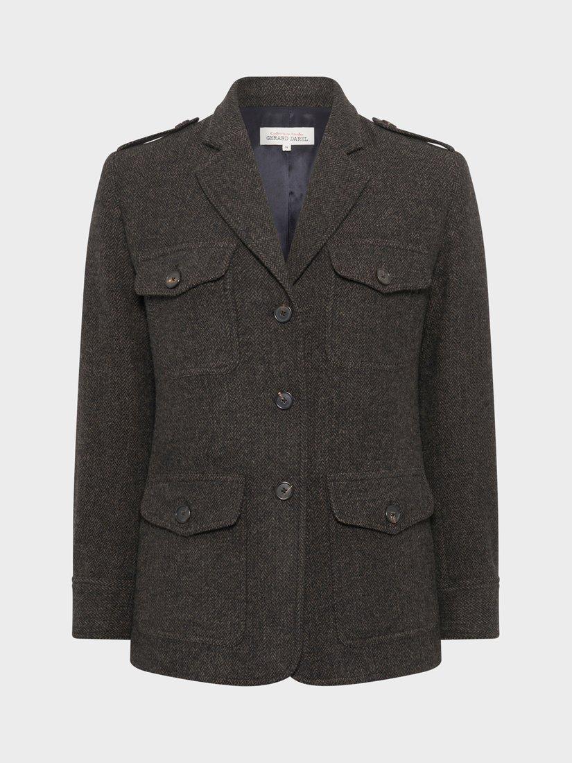 Product image 3 of 5, which shows Gerard Darel Nadira Herringbone Wool Rich Jacket, Charcoal, 18