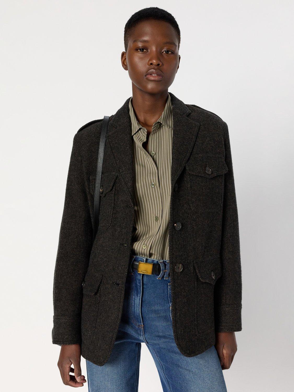 Product image 4 of 5, which shows Gerard Darel Nadira Herringbone Wool Rich Jacket, Charcoal, 18