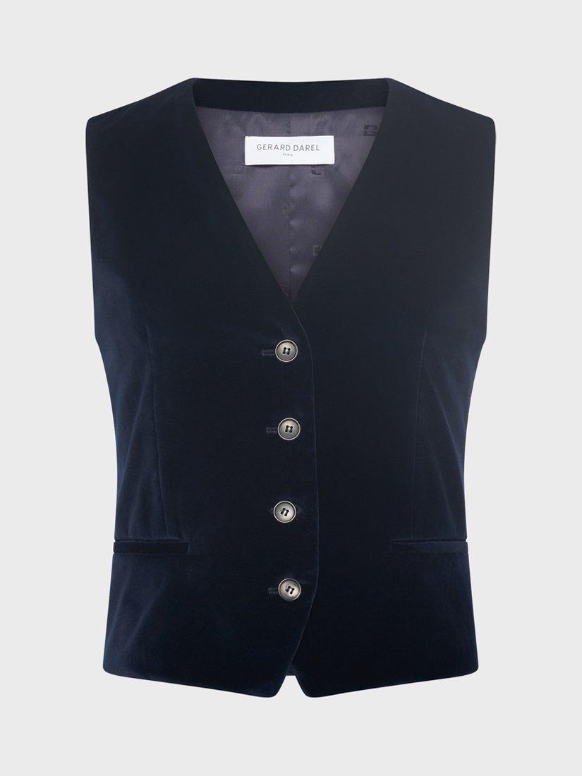 Product image 4 of 6, which shows Gerard Darel Nais Cotton Blend Sleeveless V Neck Blazer, Navy, 8