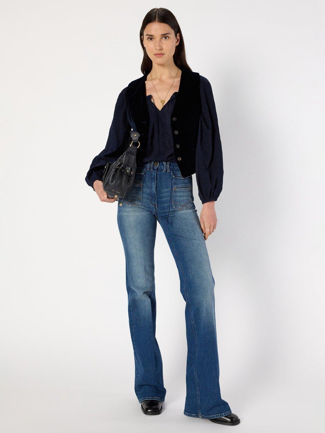 Product image 5 of 6, which shows Gerard Darel Nais Cotton Blend Sleeveless V Neck Blazer, Navy, 8