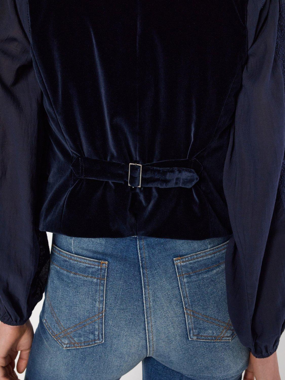 Product image 6 of 6, which shows Gerard Darel Nais Cotton Blend Sleeveless V Neck Blazer, Navy, 8