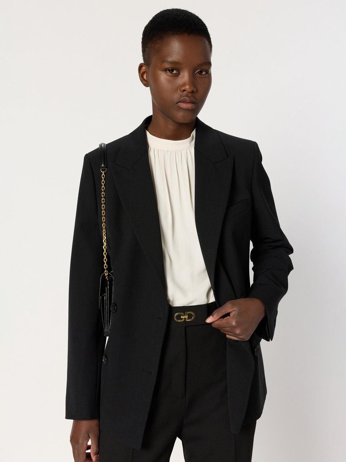 Product image 1 of 6, which shows Gerard Darel Namira Wool Blend Long Sleeve Collar Blazer, Black, 10