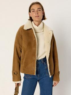 Gerard Darel Nathalie Leather Blend Long Sleeve Collar Jacket, Camel