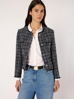 Gerard Darel Naya Cotton Blend Long Sleeve Round Neck Blazer, Indigo