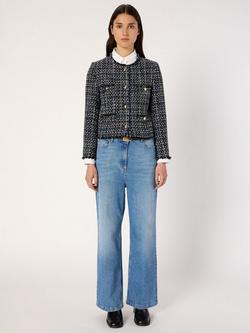 Gerard Darel Naya Cotton Blend Long Sleeve Round Neck Blazer - view 2, Indigo