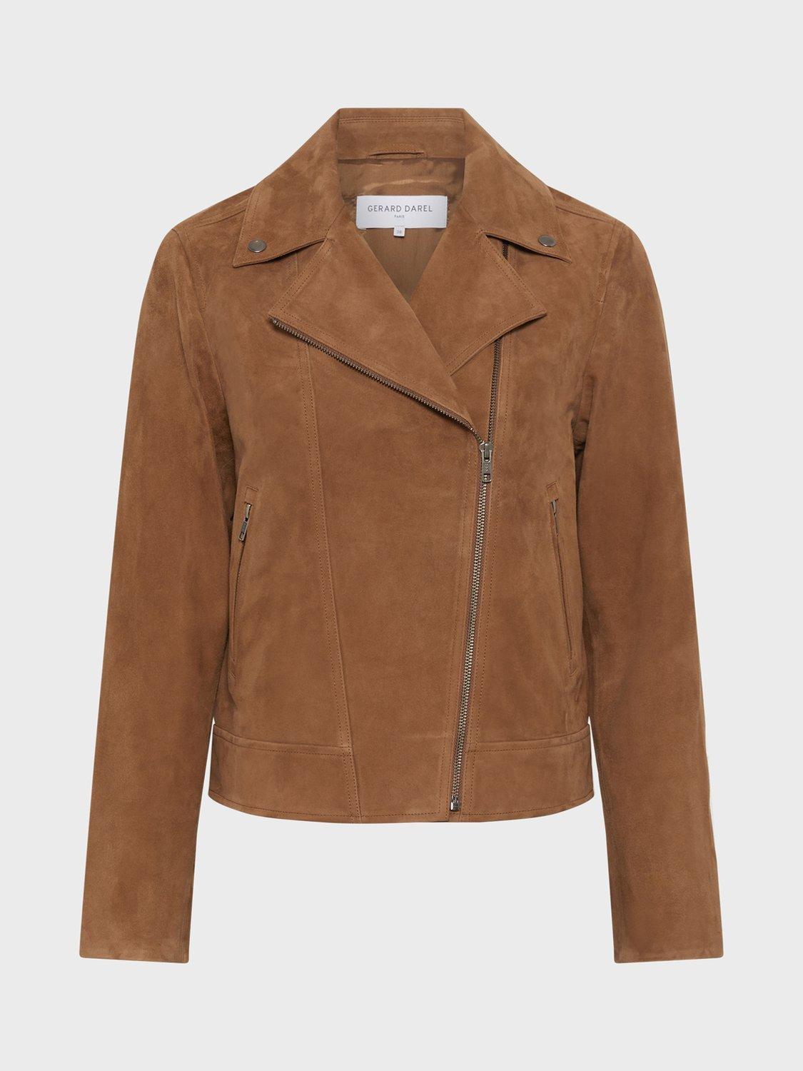 Product image 4 of 6, which shows Gerard Darel Nelly Leather Blend Long Sleeve Collar Jacket, Camel, 10