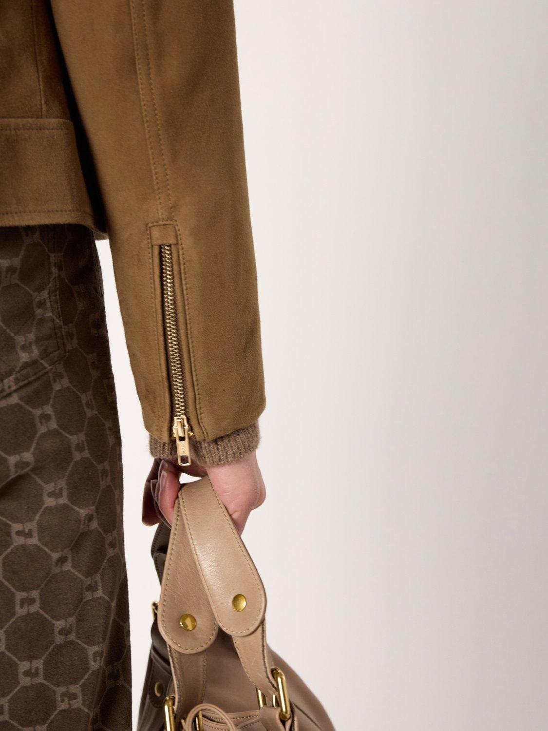 Product image 6 of 6, which shows Gerard Darel Nelly Leather Blend Long Sleeve Collar Jacket, Camel, 10