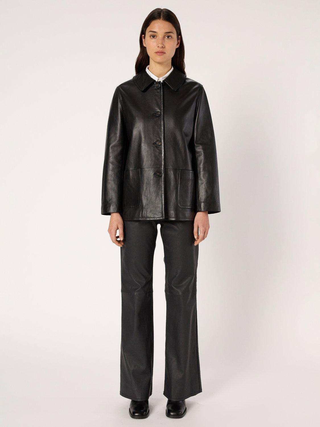 Product image 2 of 6, which shows Gerard Darel Neva Leather Blend Long Sleeve Collar Jacket, Black, 10
