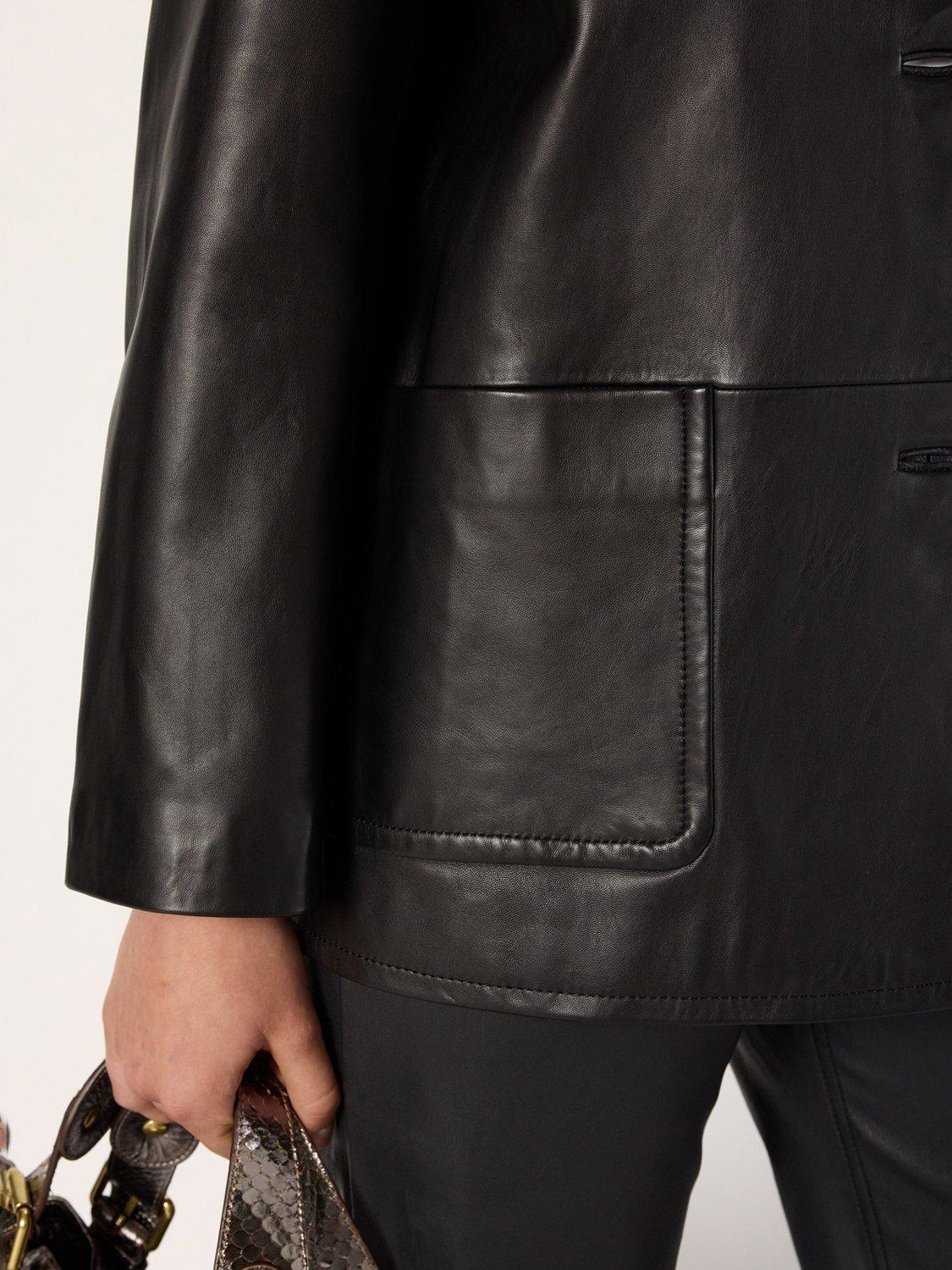 Product image 6 of 6, which shows Gerard Darel Neva Leather Blend Long Sleeve Collar Jacket, Black, 10