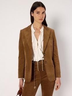 Gerard Darel Niava Cotton Blend Long Sleeve Collar Blazer, Caramel