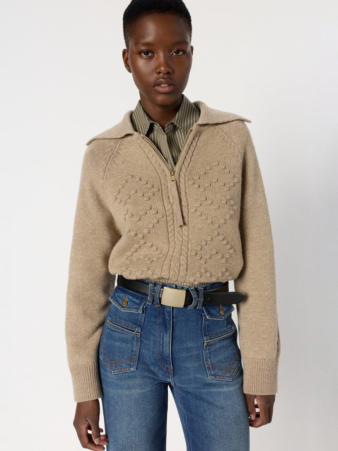 Product image 1 of 6, which shows Gerard Darel Edena Wool Blend Zip Neck Jumper, Gold, 6