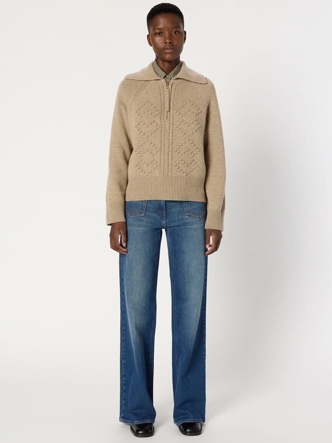 Product image 2 of 6, which shows Gerard Darel Edena Wool Blend Zip Neck Jumper, Gold, 6