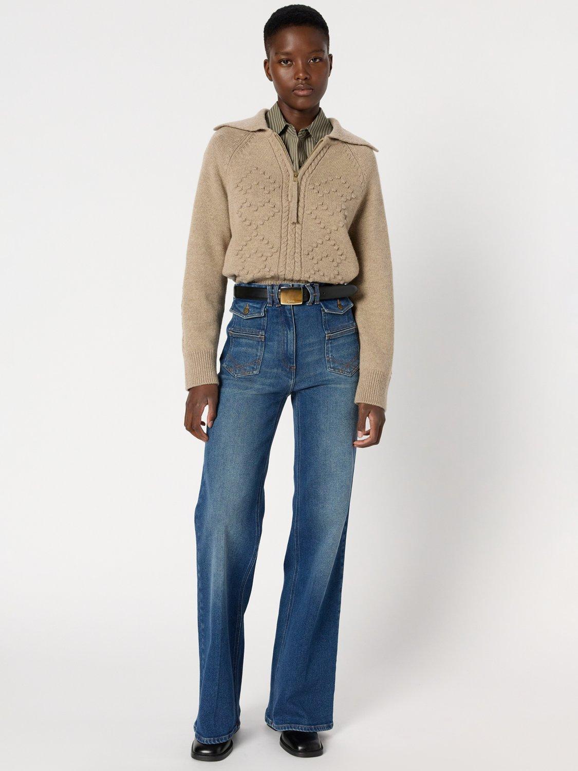 Product image 5 of 6, which shows Gerard Darel Edena Wool Blend Zip Neck Jumper, Gold, 6