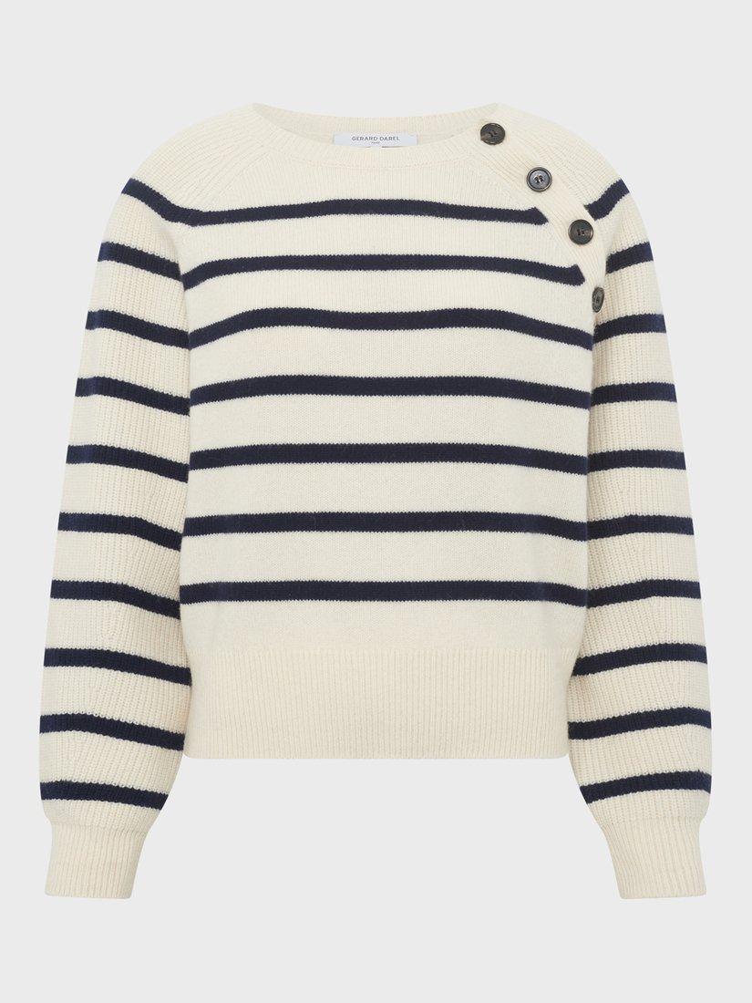 Product image 1 of 2, which shows Gerard Darel Edith Stripe Button Detail Wool Jumper, Ecru, 6