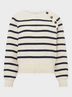 Gerard Darel Edith Stripe Button Detail Wool Jumper, Ecru