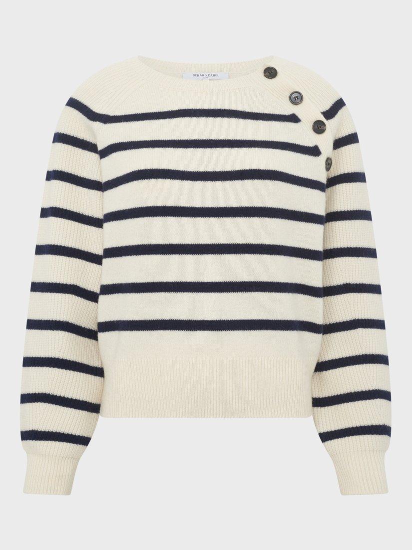 Product image 2 of 2, which shows Gerard Darel Edith Stripe Button Detail Wool Jumper, Ecru, 6