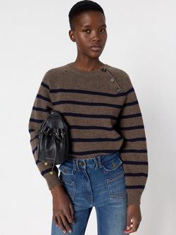 Gerard Darel Edith Stripe Button Detail Wool Jumper, Camel