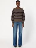 Gerard Darel Edith Stripe Button Detail Pure Wool Jumper, Camel