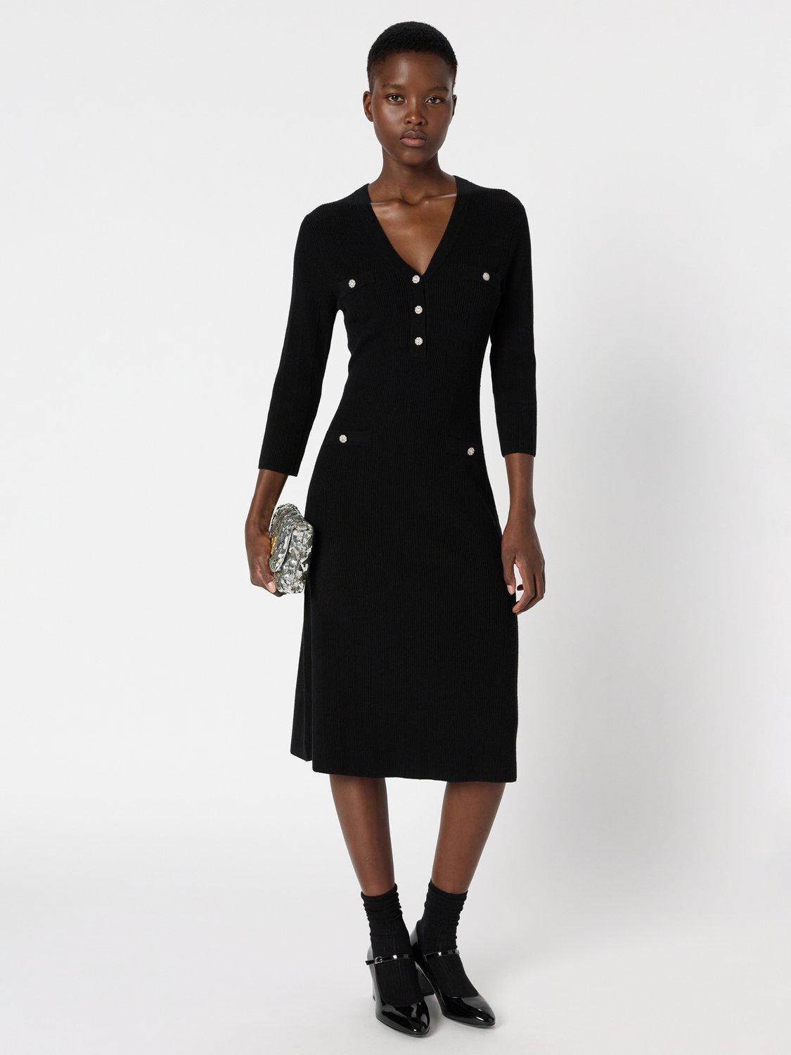 Gerard Darel Lais Straight V-Neck Wool Blend Midi Dress