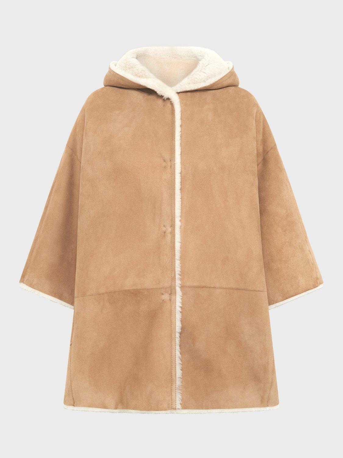 Product image 1 of 1, which shows Gerard Darel Marion Leather Longline Hooded Jacket, Sand, One Size