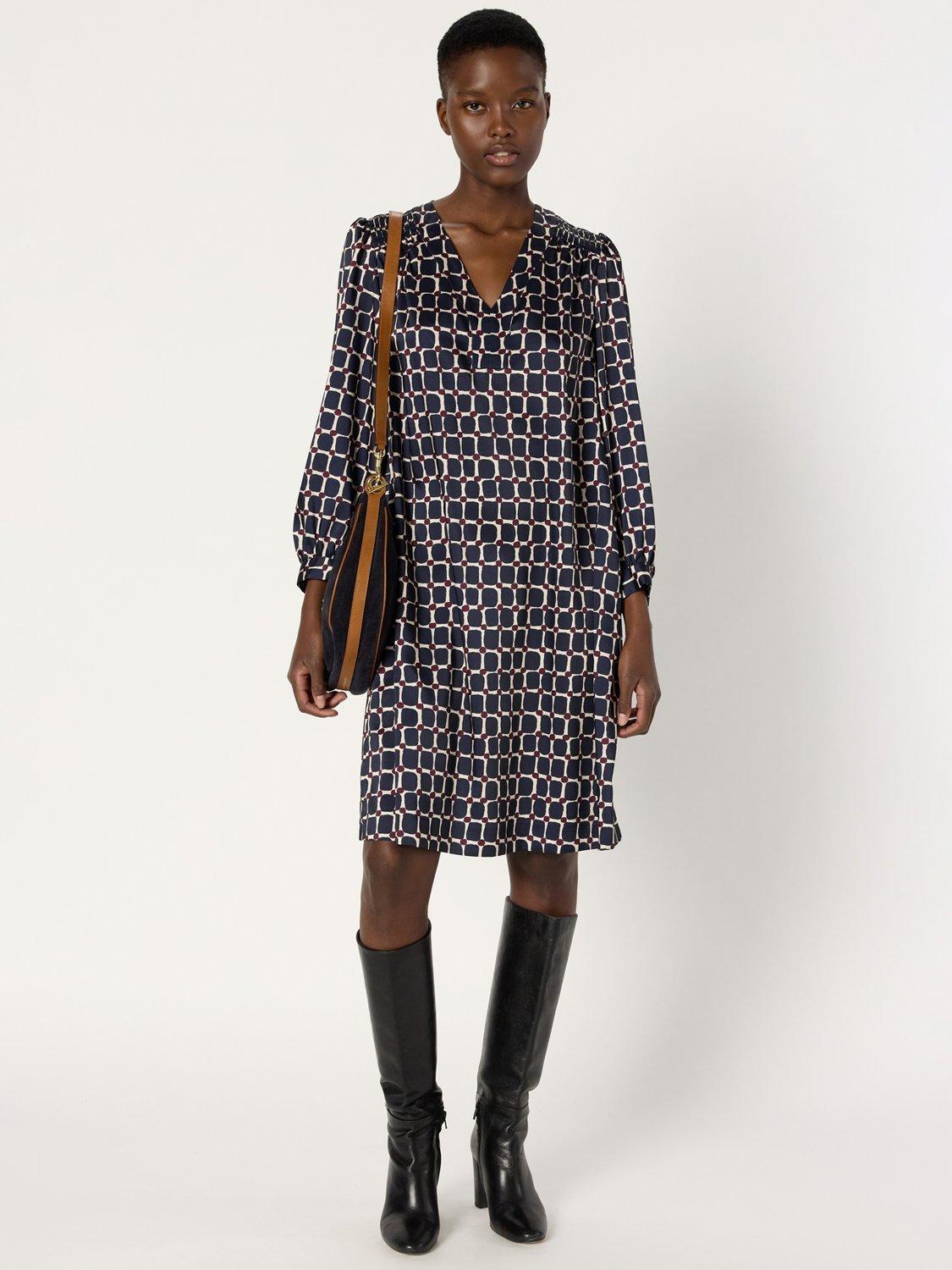 Product image 1 of 6, which shows Gerard Darel Leonie A-Line Geometric Print Mini Dress, Ink, 10