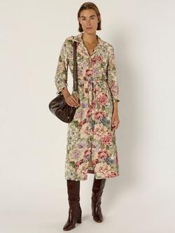 Gerard Darel Lian Floral Three-Quarter Sleeve Collar Midi Shirt Dress, Natural/Multi