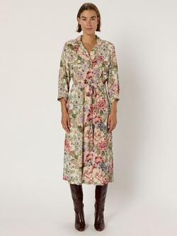 Gerard Darel Lian Floral Three-Quarter Sleeve Collar Midi Shirt Dress - view 2, Natural/Multi