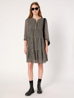 Gerard Darel Lira Abstract Print Check Tiered Smock Dress, Black