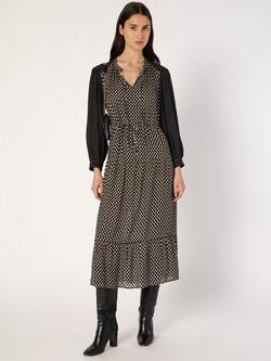 Gerard Darel Lova Spotty Tie Neck Tiered Midi Dress, Black