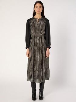 Gerard Darel Lova Spotty Tie Neck Tiered Midi Dress - view 2, Black