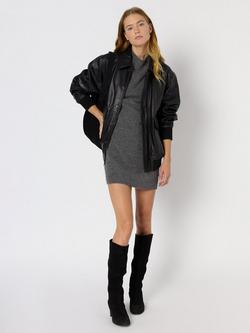 Gerard Darel Lysan Wool Blend Long Sleeve High Neck Mini Jumper Dress, Grey