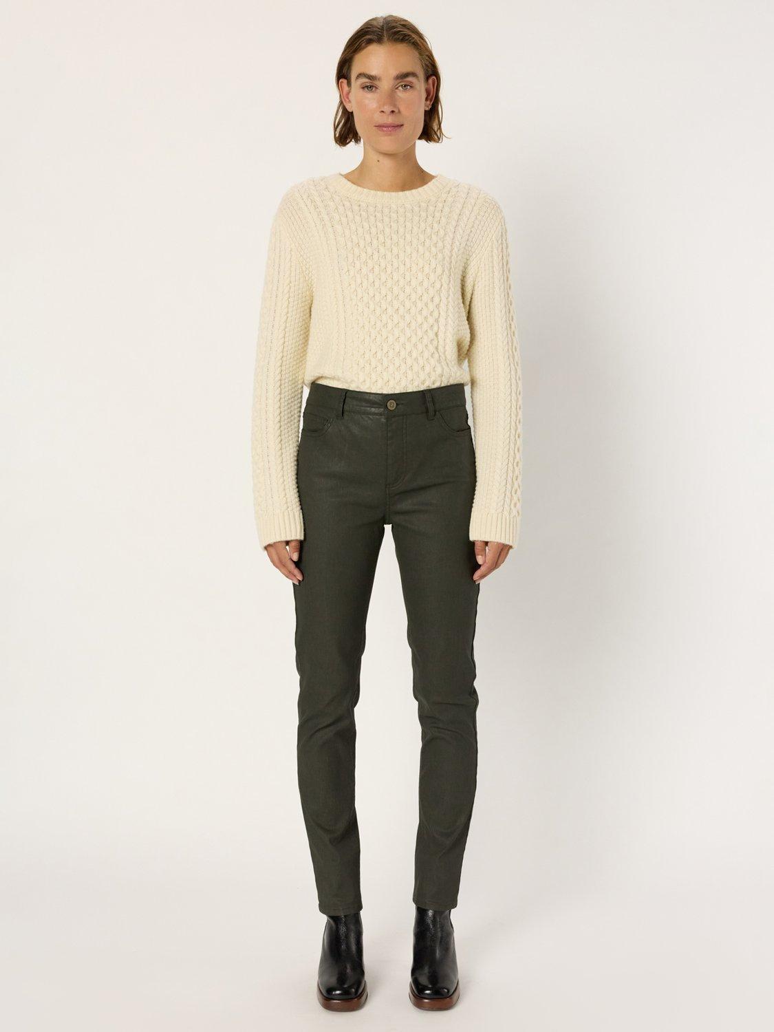 Product image 2 of 2, which shows Gerard Darel Celine Mid Rise Cotton Blend Denim Jeans, Khaki Green, 18