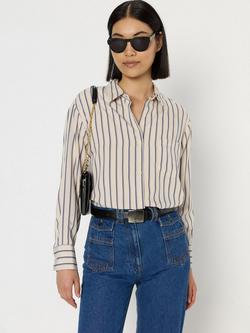 Gerard Darel Adelaide Silk Blend Stripe Long Sleeve Collar Shirt, Natural/Multi