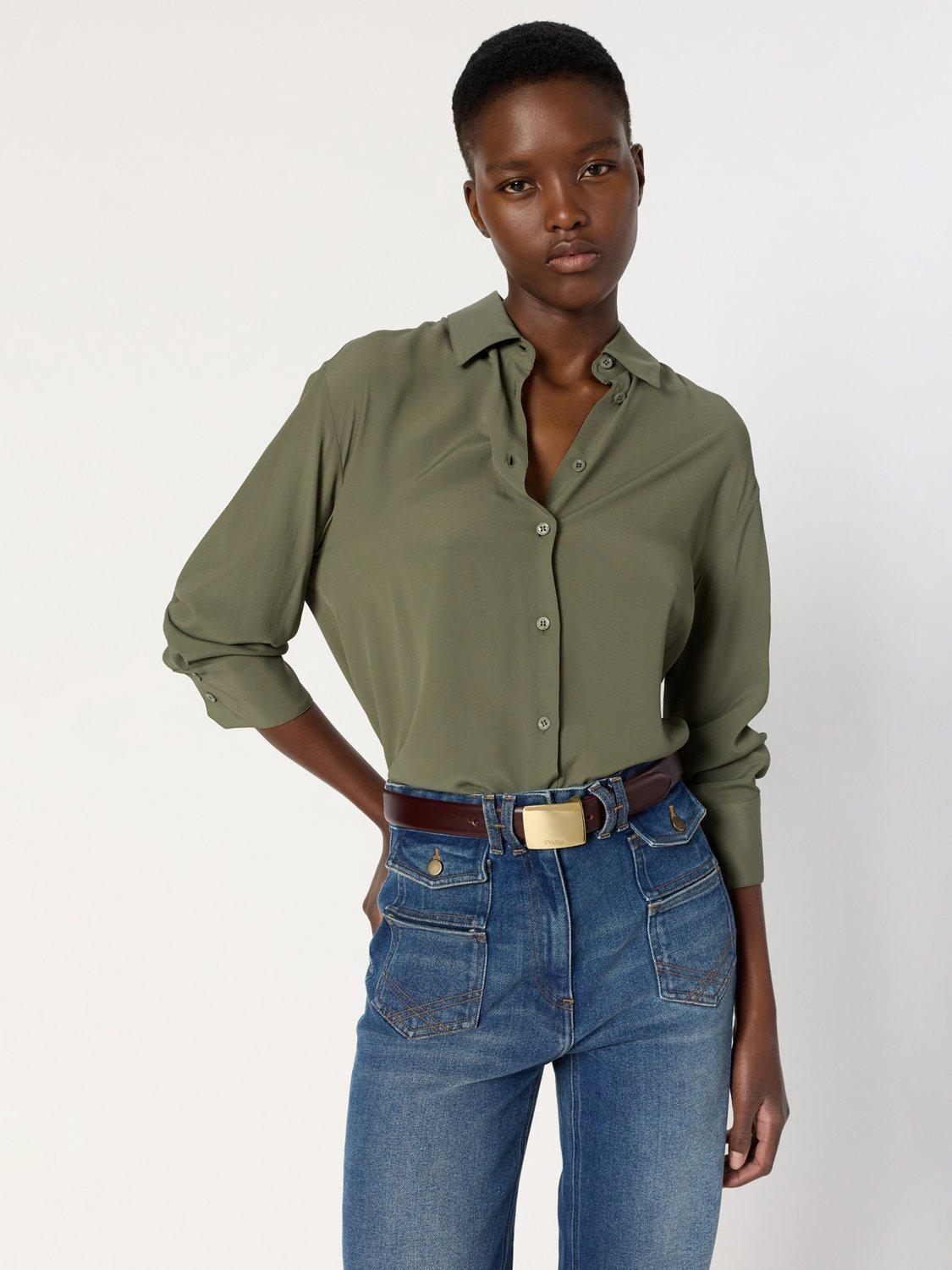 Product image 1 of 6, which shows Gerard Darel Agathe Acetate Long Sleeve Blouse, Green, 14