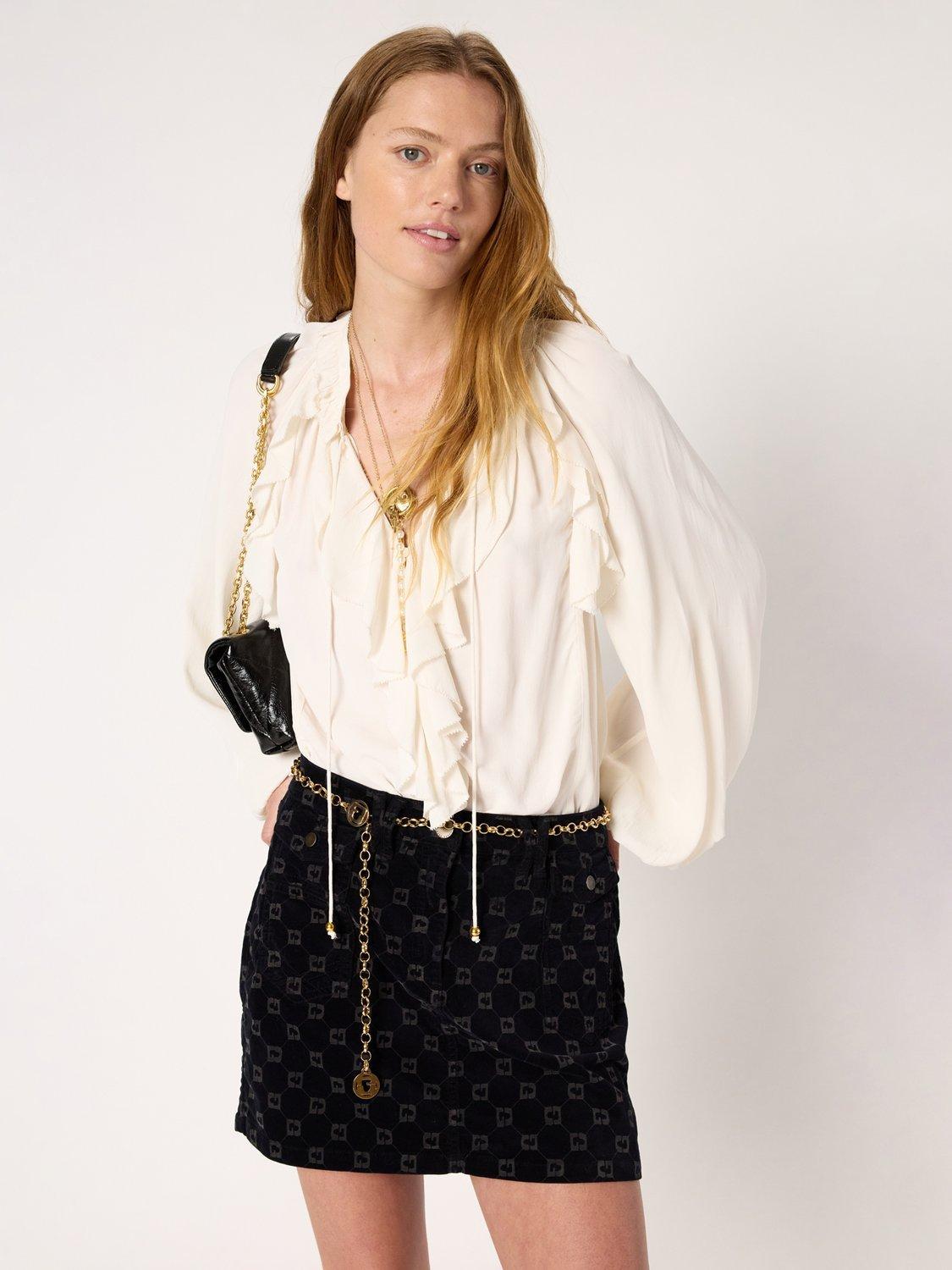 Product image 1 of 6, which shows Gerard Darel  Agnella Ruffle Detail Long Sleeve Blouse, Ecru, 10