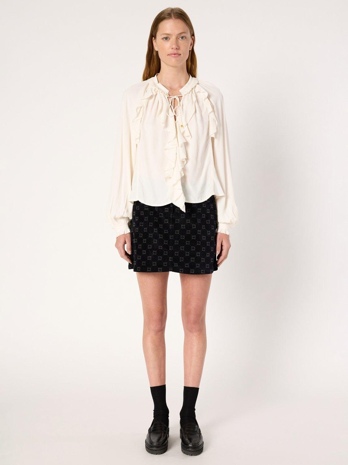 Product image 2 of 6, which shows Gerard Darel  Agnella Ruffle Detail Long Sleeve Blouse, Ecru, 10
