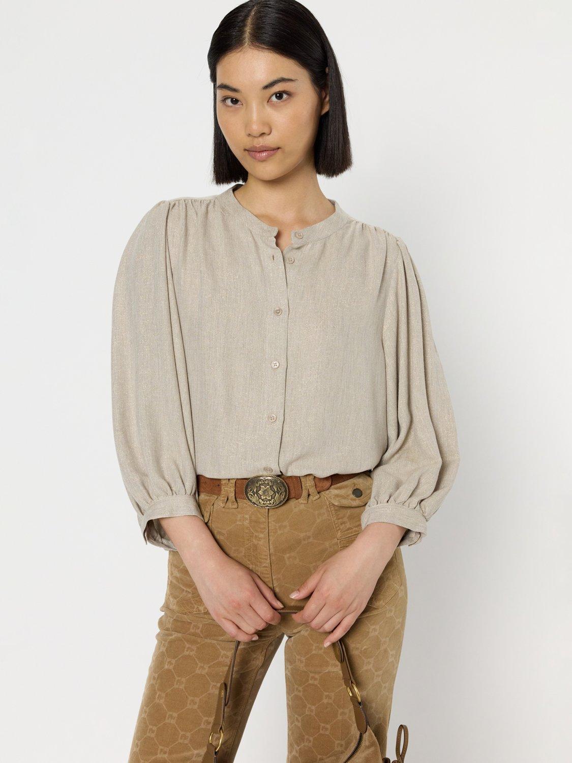 Product image 1 of 6, which shows Gerard Darel Alana Three-Quarter Sleeve Crew Neck Blouse, Beige, 10