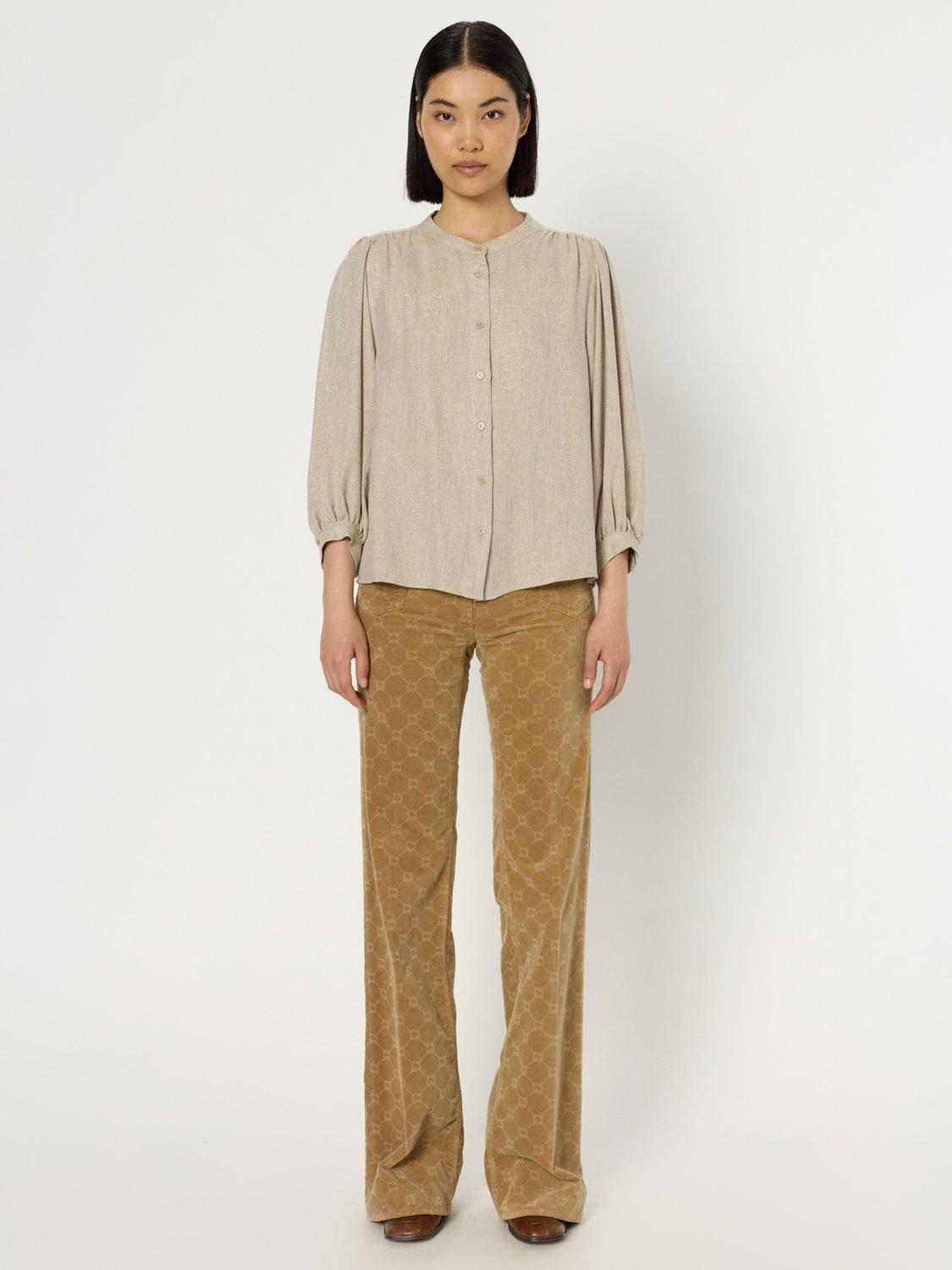 Product image 2 of 6, which shows Gerard Darel Alana Three-Quarter Sleeve Crew Neck Blouse, Beige, 10