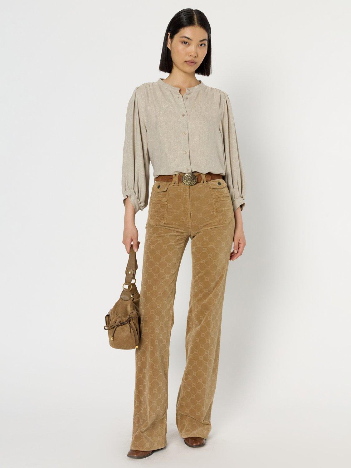 Product image 5 of 6, which shows Gerard Darel Alana Three-Quarter Sleeve Crew Neck Blouse, Beige, 10