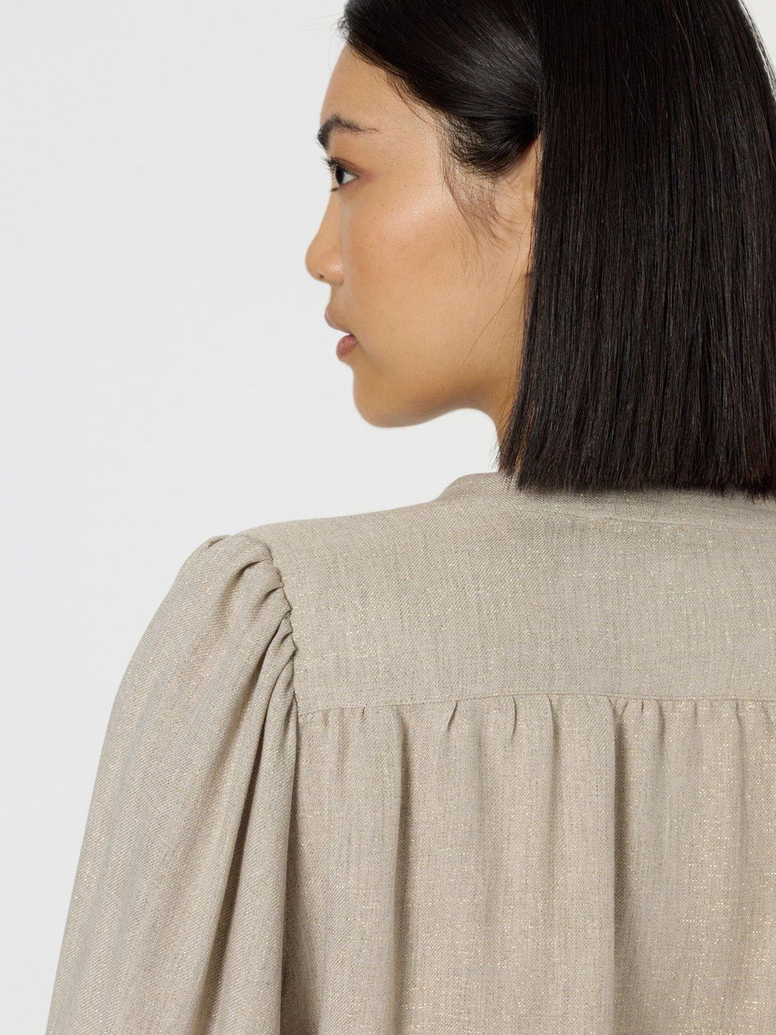 Product image 6 of 6, which shows Gerard Darel Alana Three-Quarter Sleeve Crew Neck Blouse, Beige, 10