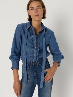 Gerard Darel Alia Long Sleeve Collar Denim Blouse, Blue