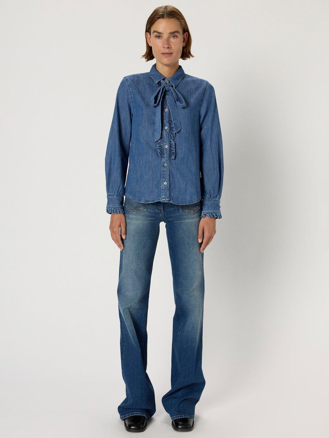Product image 2 of 5, which shows Gerard Darel Alia Long Sleeve Collar Denim Blouse, Blue, 6