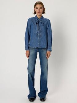 Gerard Darel Alia Long Sleeve Collar Denim Blouse - view 2, Blue