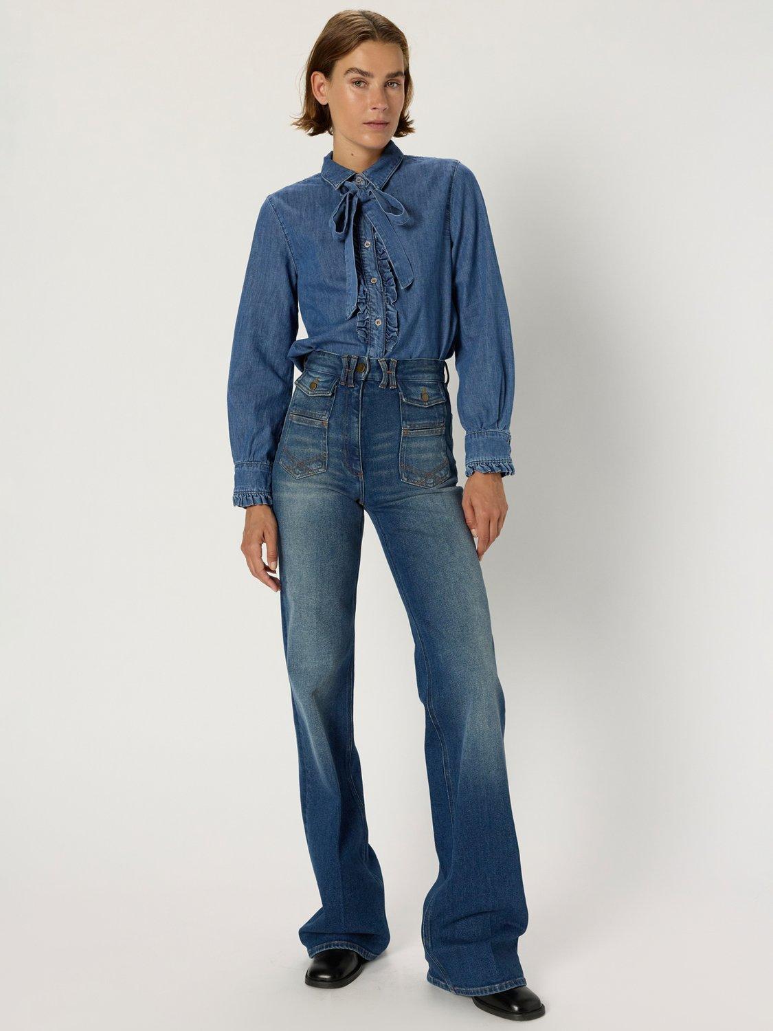 Product image 4 of 5, which shows Gerard Darel Alia Long Sleeve Collar Denim Blouse, Blue, 6