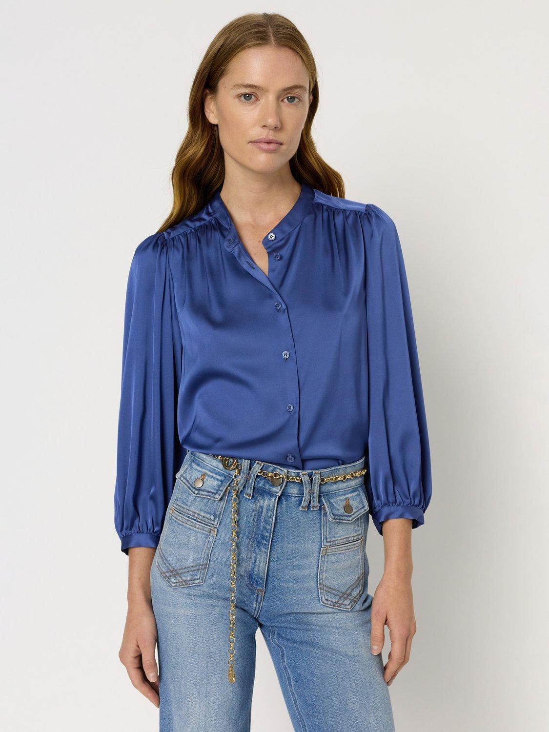 Product image 1 of 6, which shows Gerard Darel Alicia Long Sleeved Blouse, Blue, 10