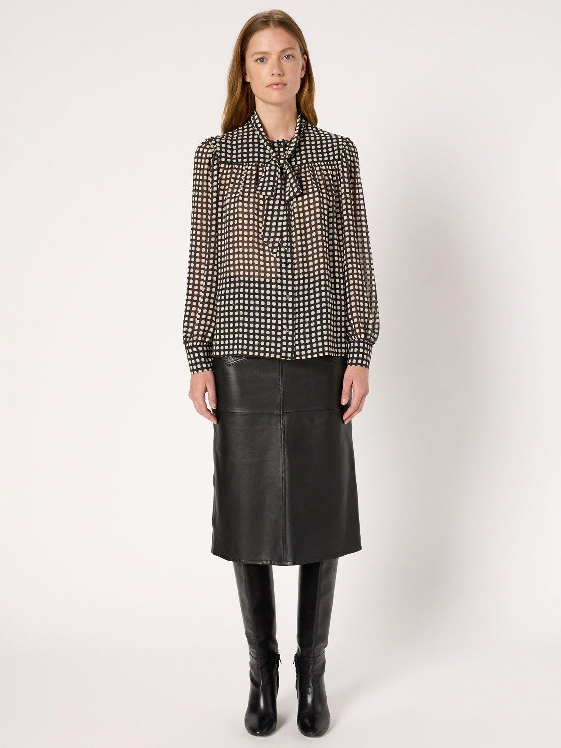 Product image 2 of 6, which shows Gerard Darel Alisha Tie Neck Patterned Blouse, Black, 10