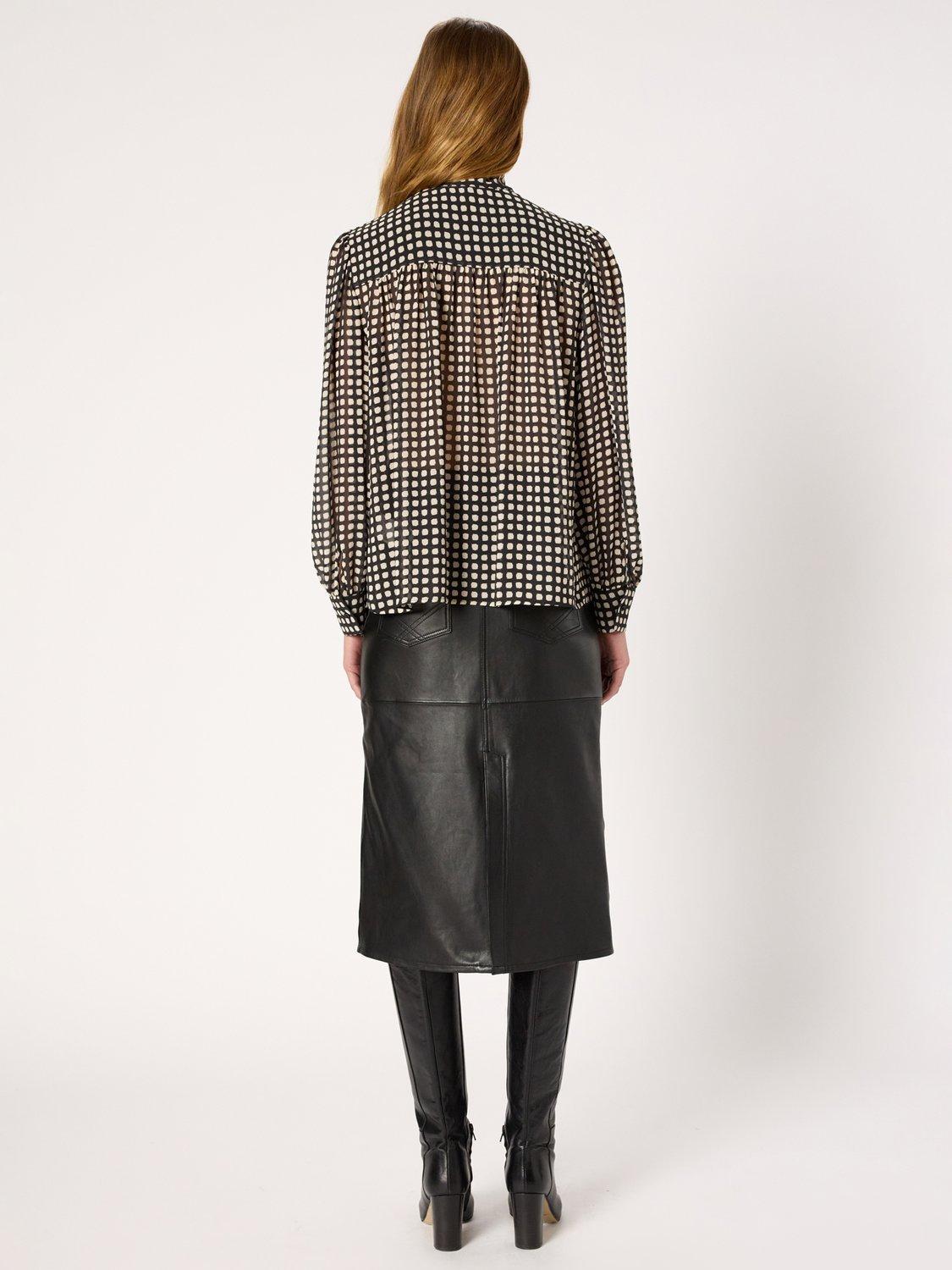 Product image 3 of 6, which shows Gerard Darel Alisha Tie Neck Patterned Blouse, Black, 10