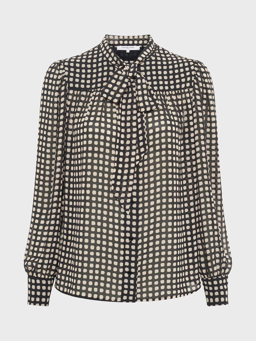 Product image 4 of 6, which shows Gerard Darel Alisha Tie Neck Patterned Blouse, Black, 10