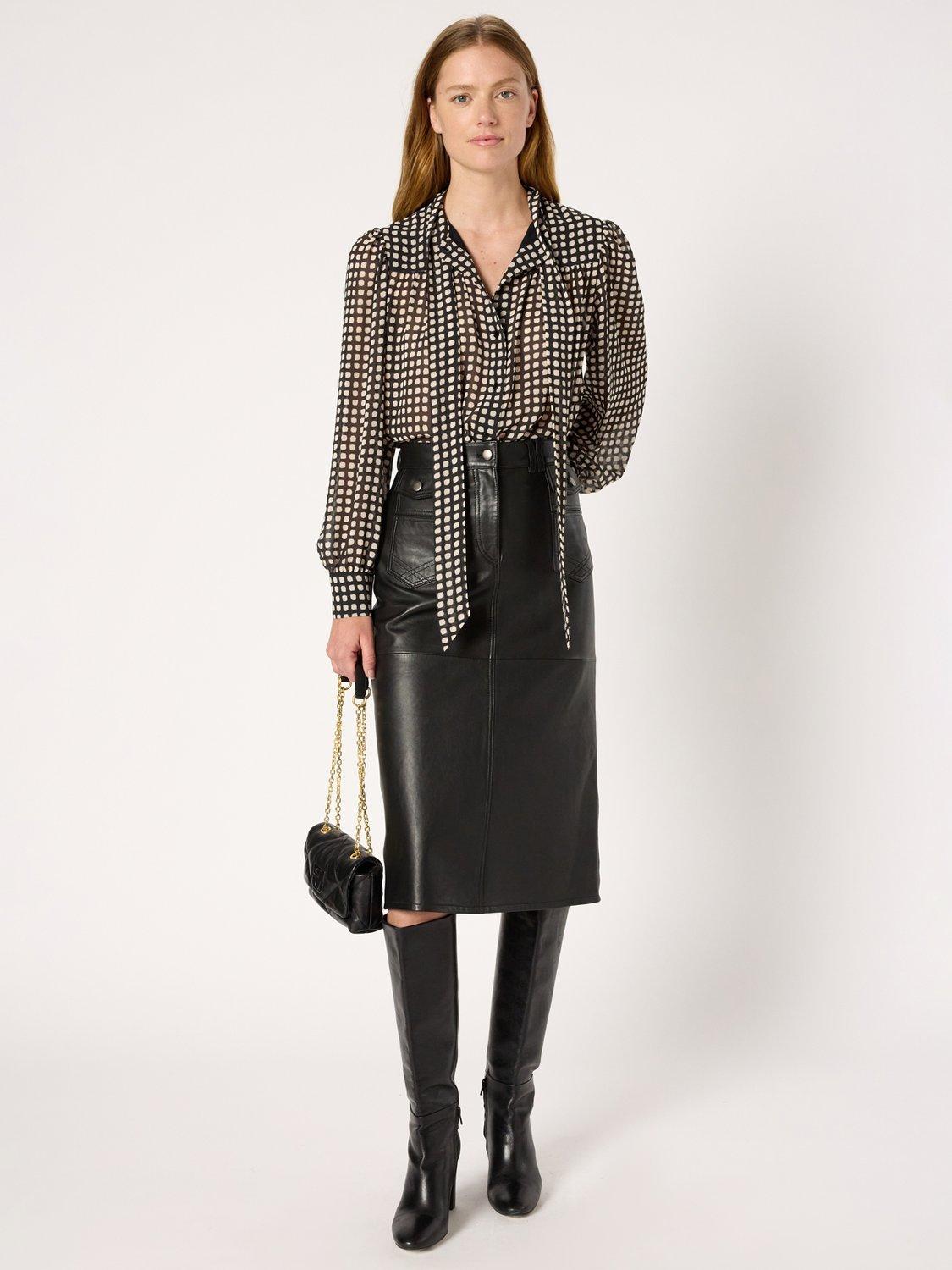 Product image 5 of 6, which shows Gerard Darel Alisha Tie Neck Patterned Blouse, Black, 10