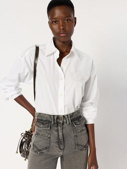 Gerard Darel Alix Embroidered Logo Shirt, White, White
